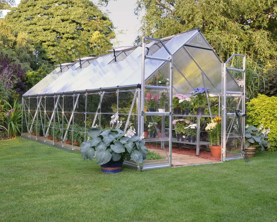 Balance Aluminium Frame 8ft x 20 ft Polycarbonate Greenhouse in Silver - Canopia by Palram