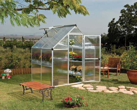 Mythos Aluminium Frame 6ft x 4ft Polycarbonate Greenhouse in Silver - Canopia by Palram
