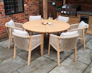 Roma 150cm Round Sunray Garden Dining Table Set with 6 Roma Dining Chairs