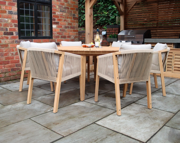 Roma 150cm Round Sunray Garden Dining Table Set with 6 Roma Dining Chairs