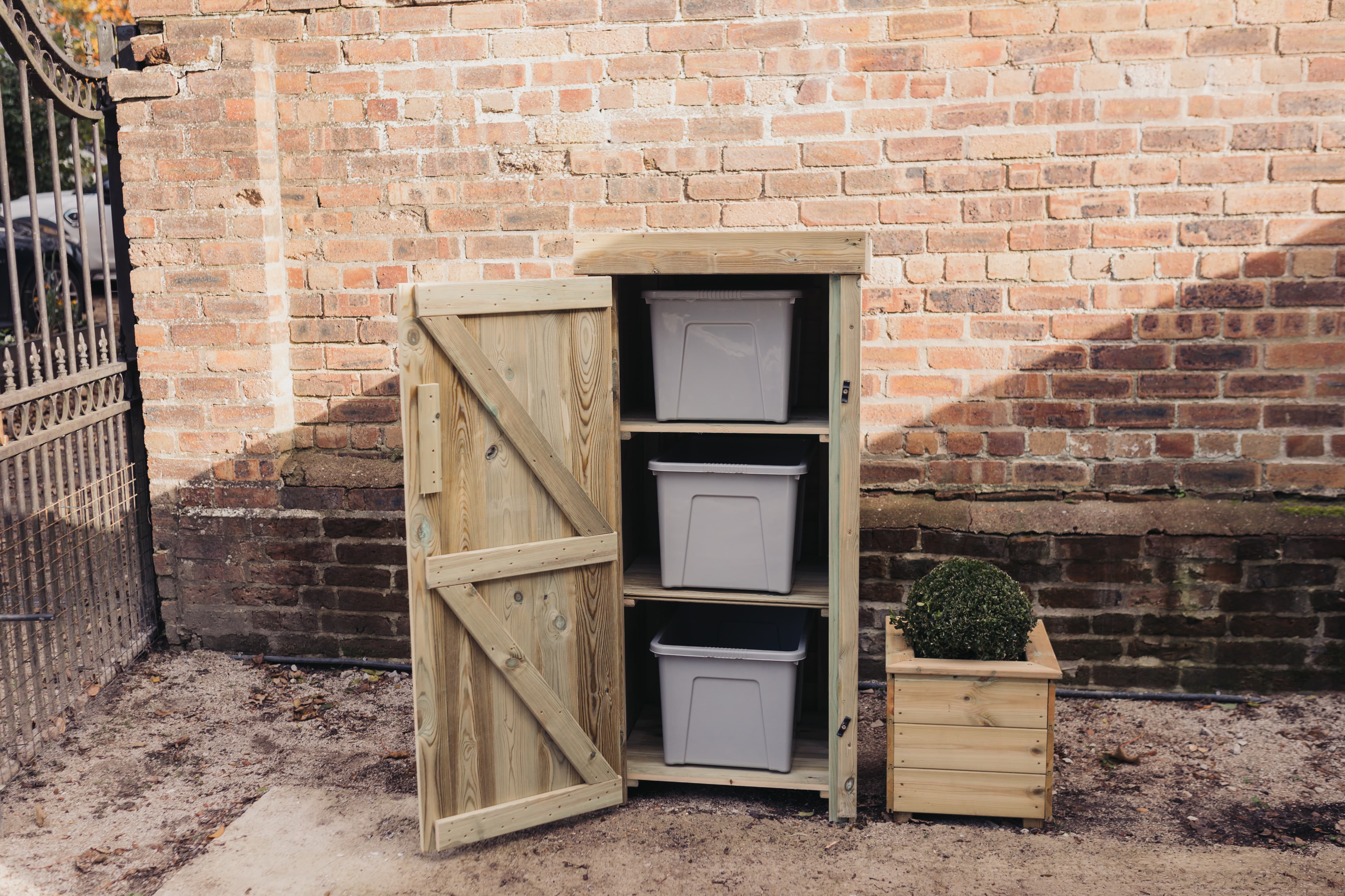 Wooden Recycling Bin & Box Outdoor Shelf Style Storage (With Door) - Churnet Valley