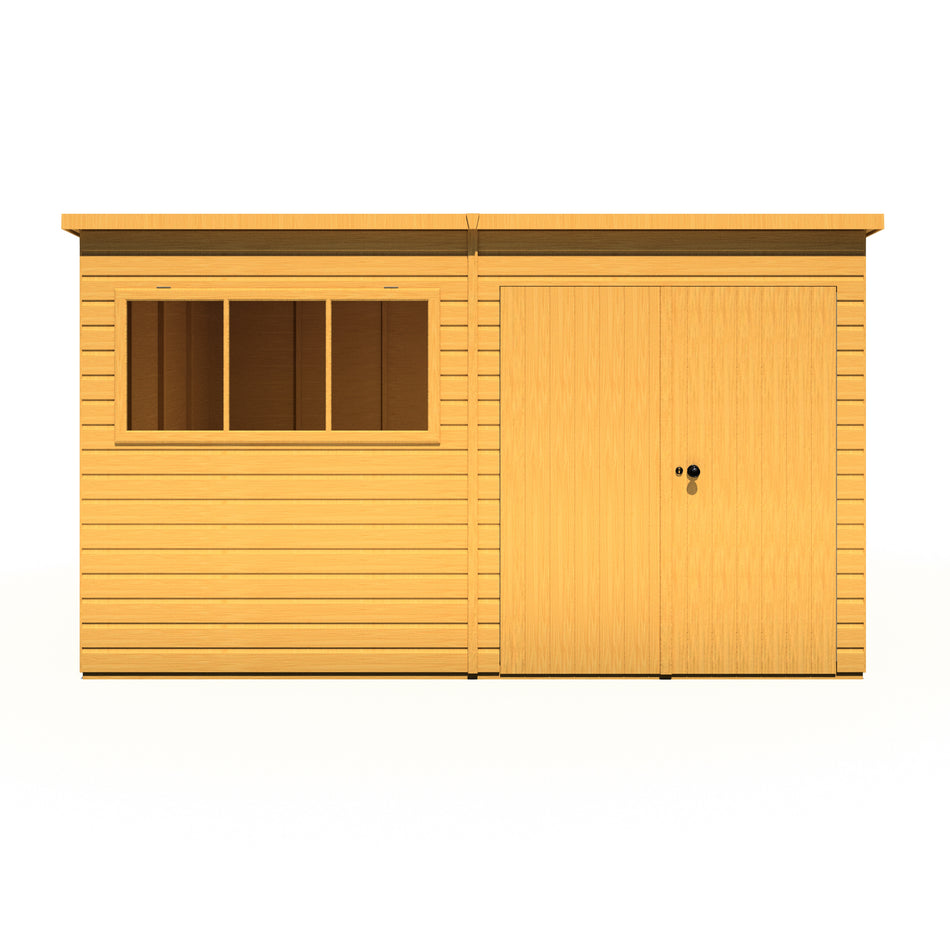 Shire 12x10 Ranger Pent Flatpack Garden Shed with Double Doors