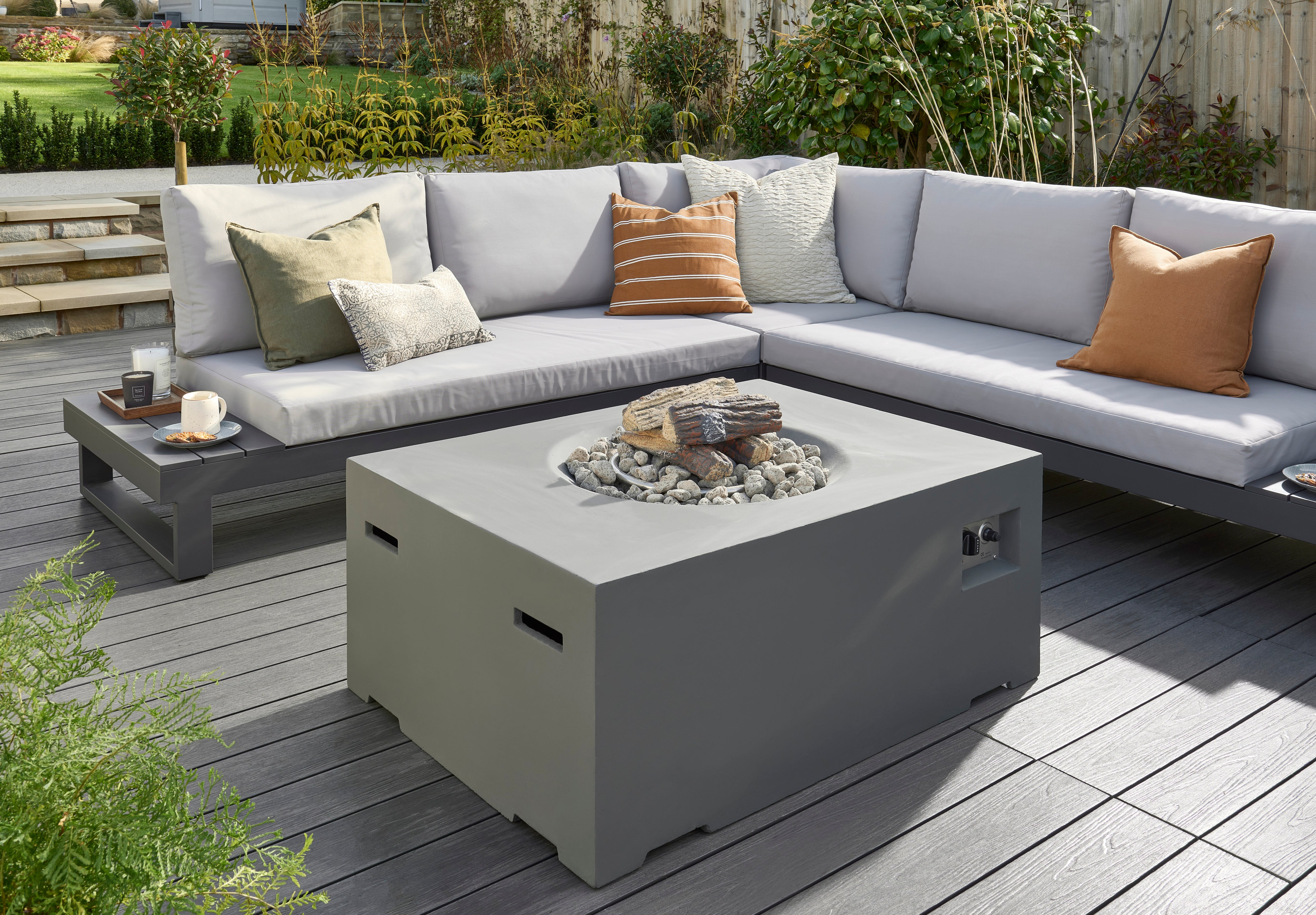 Norfolk Leisure Rectangular Table Gas Fire Pit Cocoon - Grey