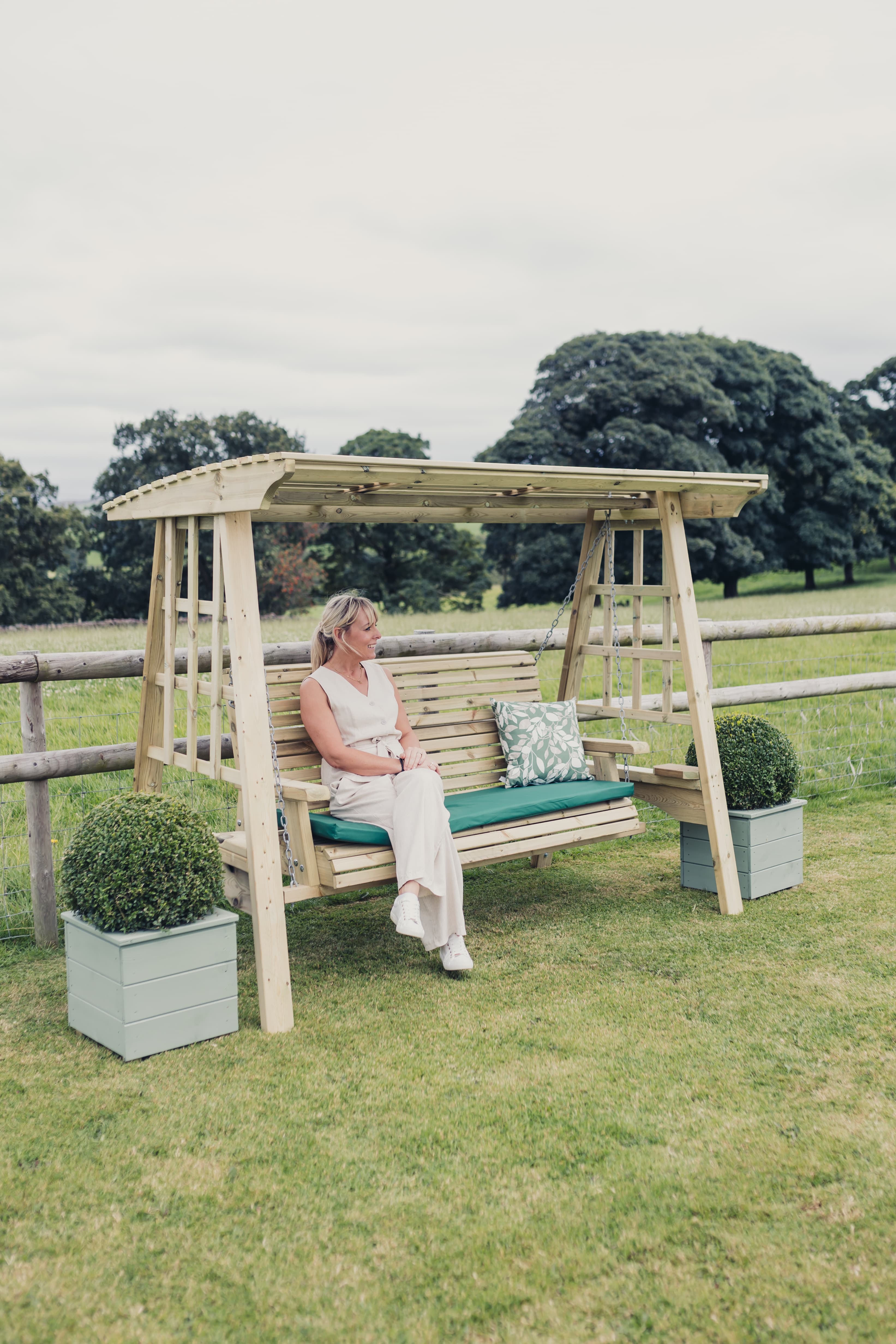 Antoinette 3 Seater Chunky Wooden Garden Swing Seat - Churnet Valley