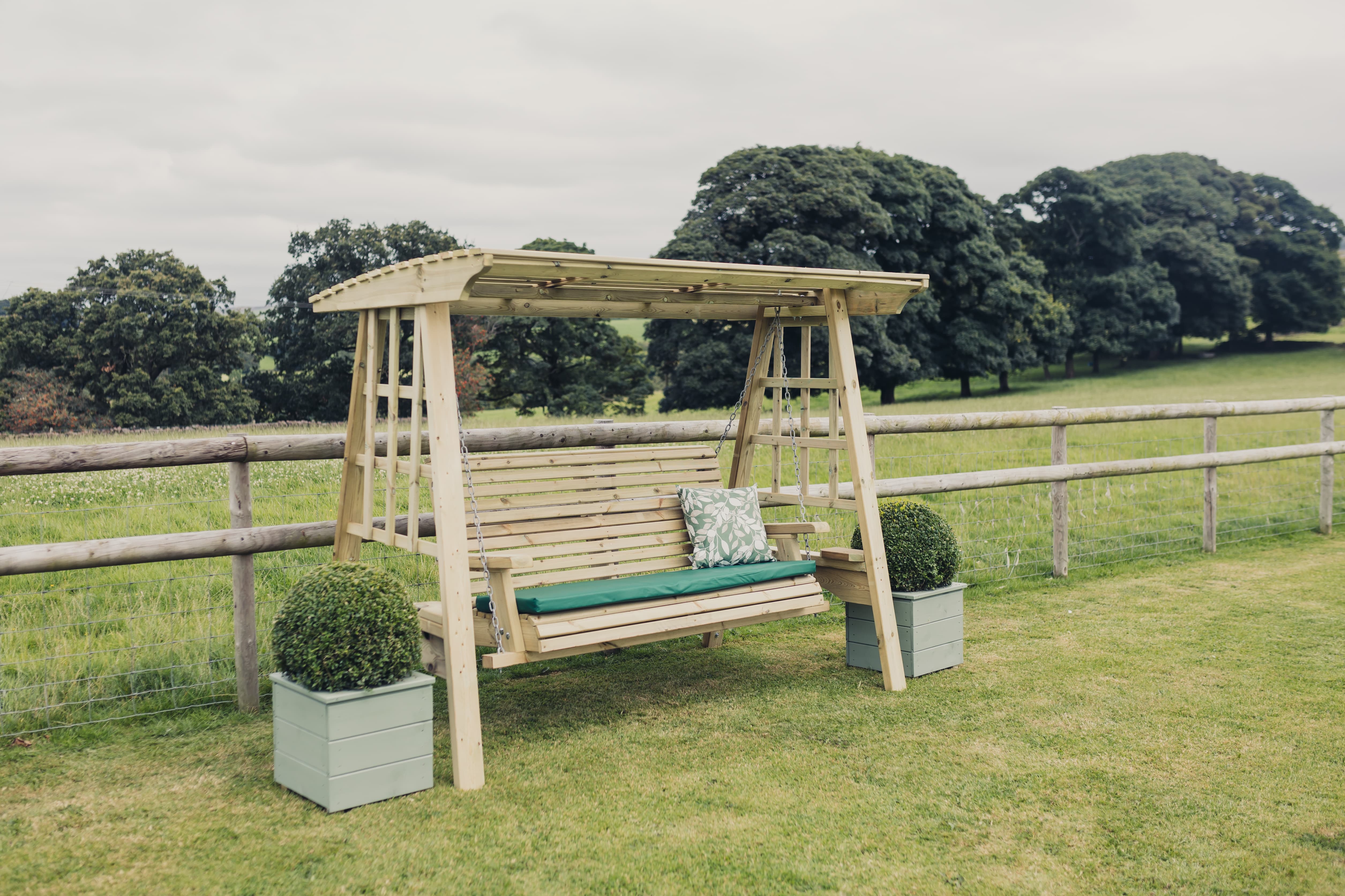 Antoinette 3 Seater Chunky Wooden Garden Swing Seat - Churnet Valley