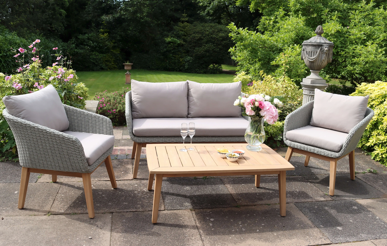 Sol 4 Seater Wooden Garden Lounge Set with Rattan Weave