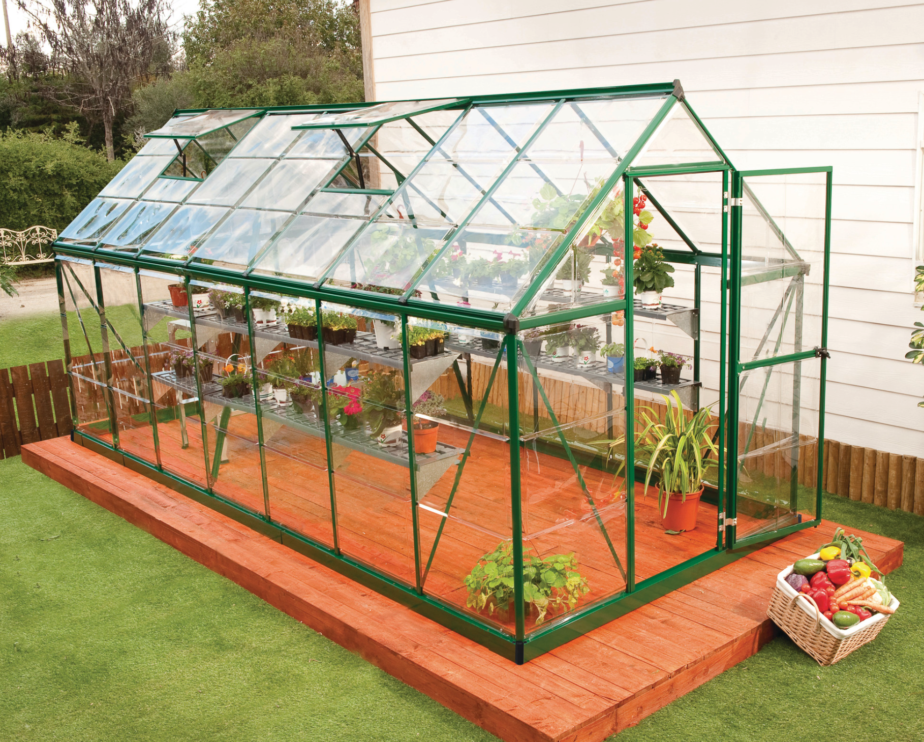 Harmony Aluminium Frame 6ft x 14ft Green Polycarbonate Greenhouse - Canopia by Palram