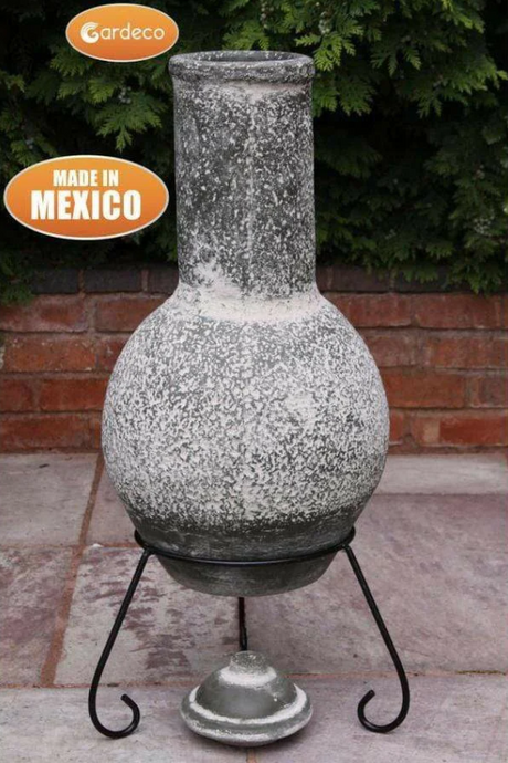 Gardeco Cruz Large Mexican Clay Chimenea in green with red motive