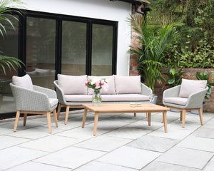 Sol 5 Seater Wooden Garden Lounge Set with Rattan Weave - 3 Seater Sofa & 2 Armchairs