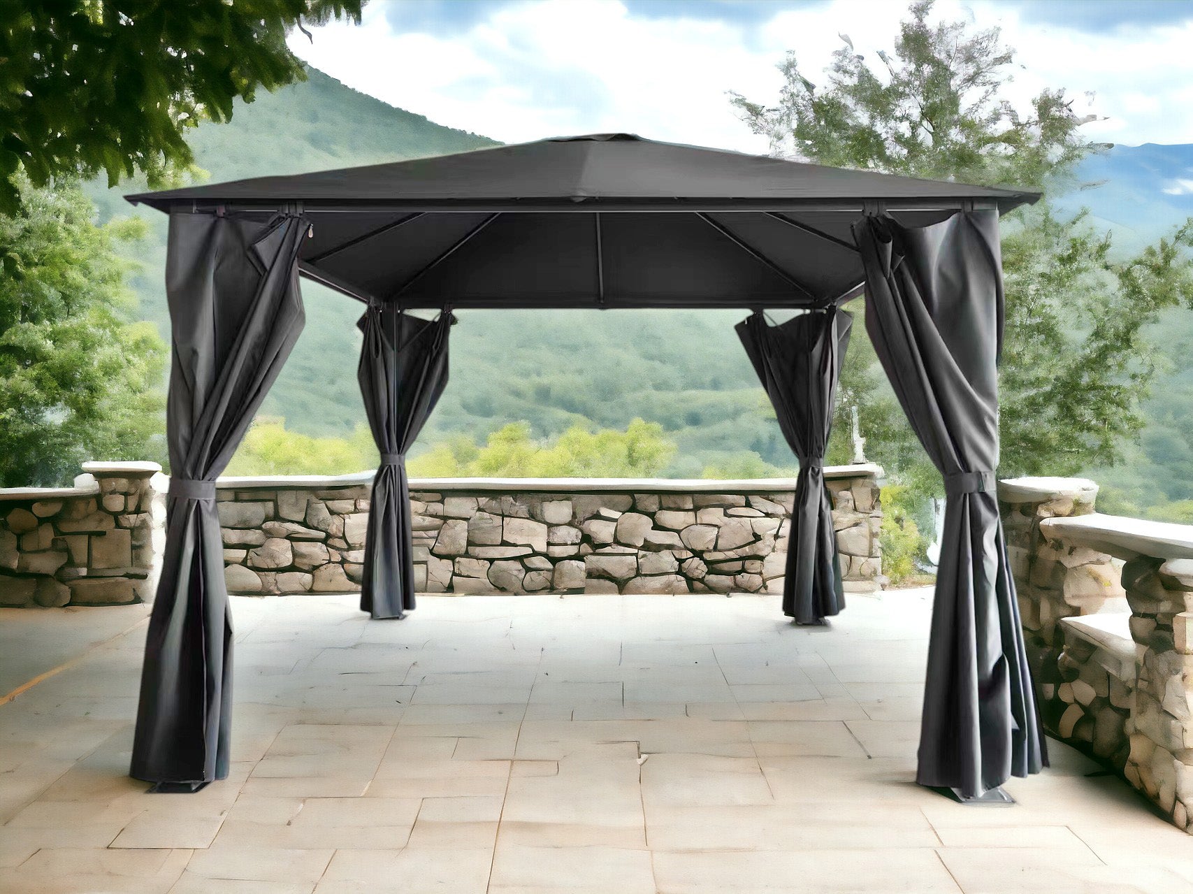 Titan 3m x 3m Grey Steel Frame Gazebo & Pergola with Curtain Sides