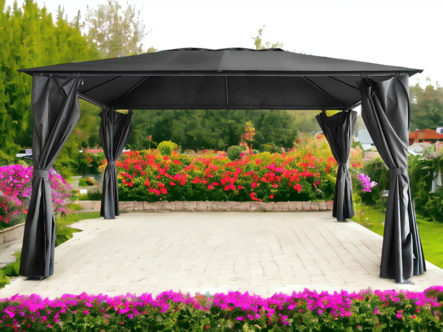 Titan 4m x 3m Grey Steel Frame Large Gazebo & Pergola with Curtain Sides