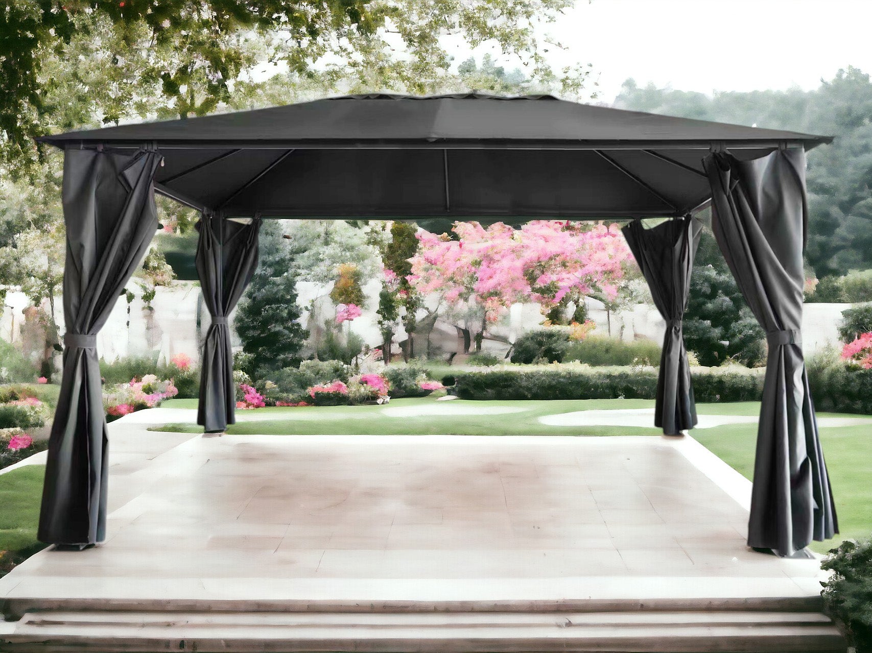 Titan 4m x 3m Grey Steel Frame Large Gazebo & Pergola with Curtain Sides