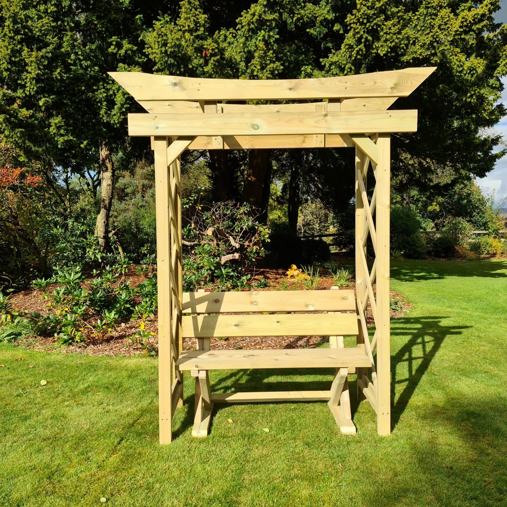 Tokyo 4ft Chunky Wooden Garden Arbour Archway with Ashcombe Bench