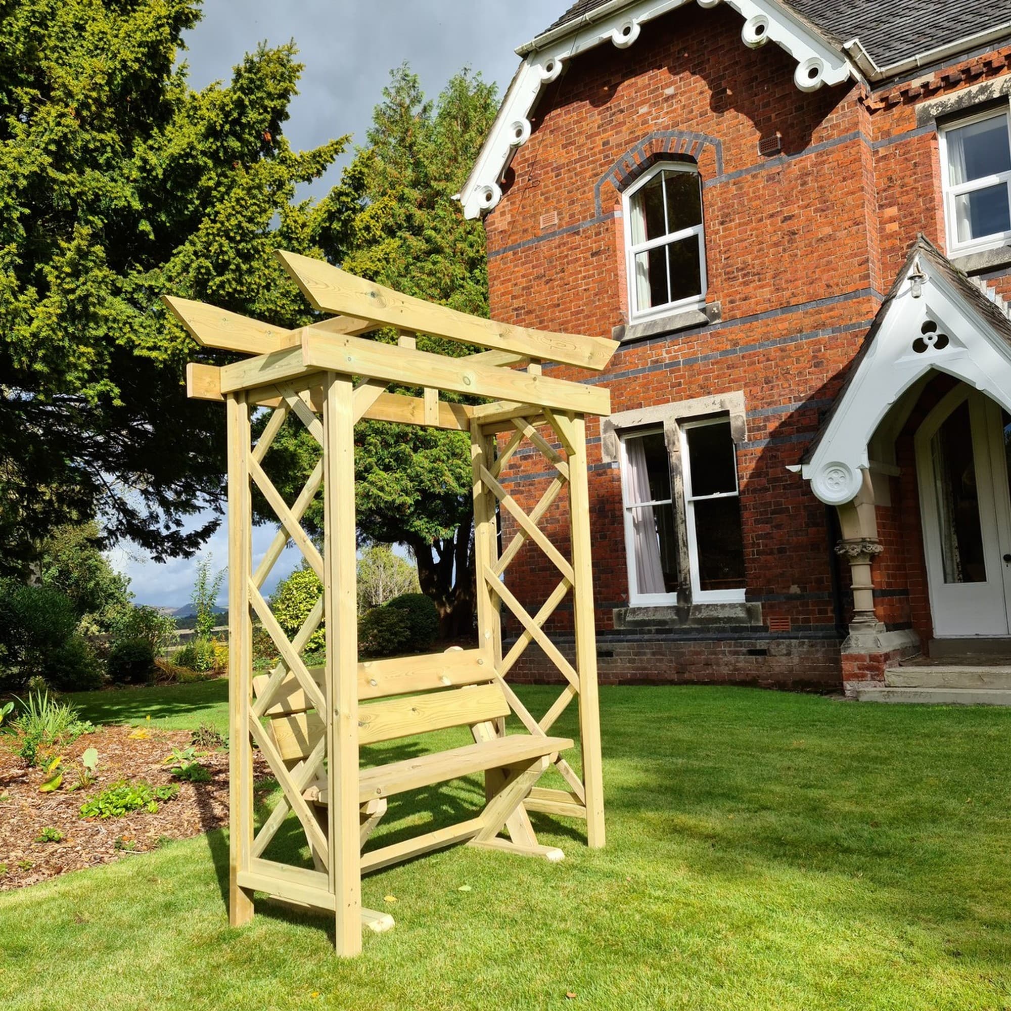 Tokyo 4ft Chunky Wooden Garden Arbour Archway with Ashcombe Bench - Churnet Valley