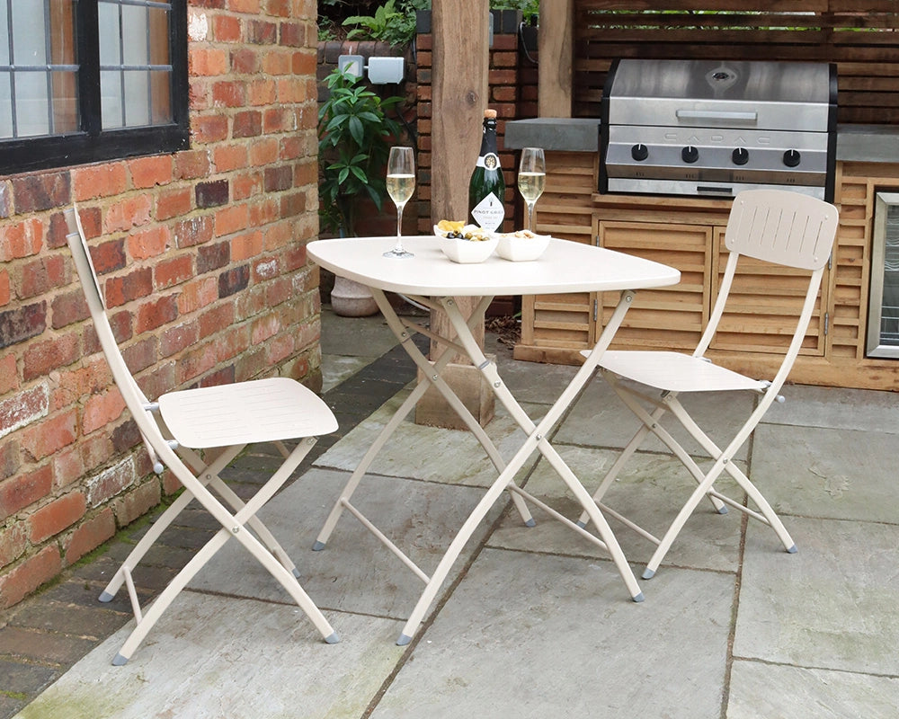 Venice Metal Garden Bistro Set with 70cm Square Table - Champagne