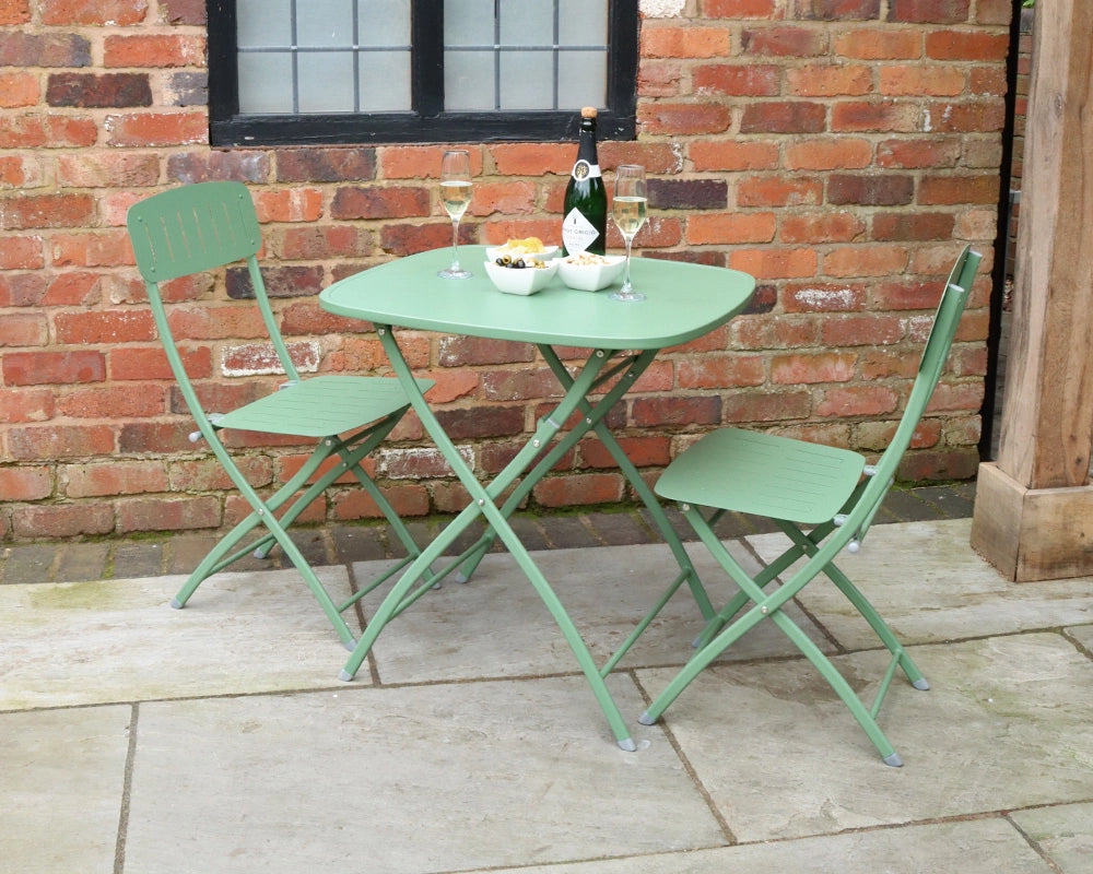 Venice Metal Garden Bistro Set with 70cm Square Table - Olive