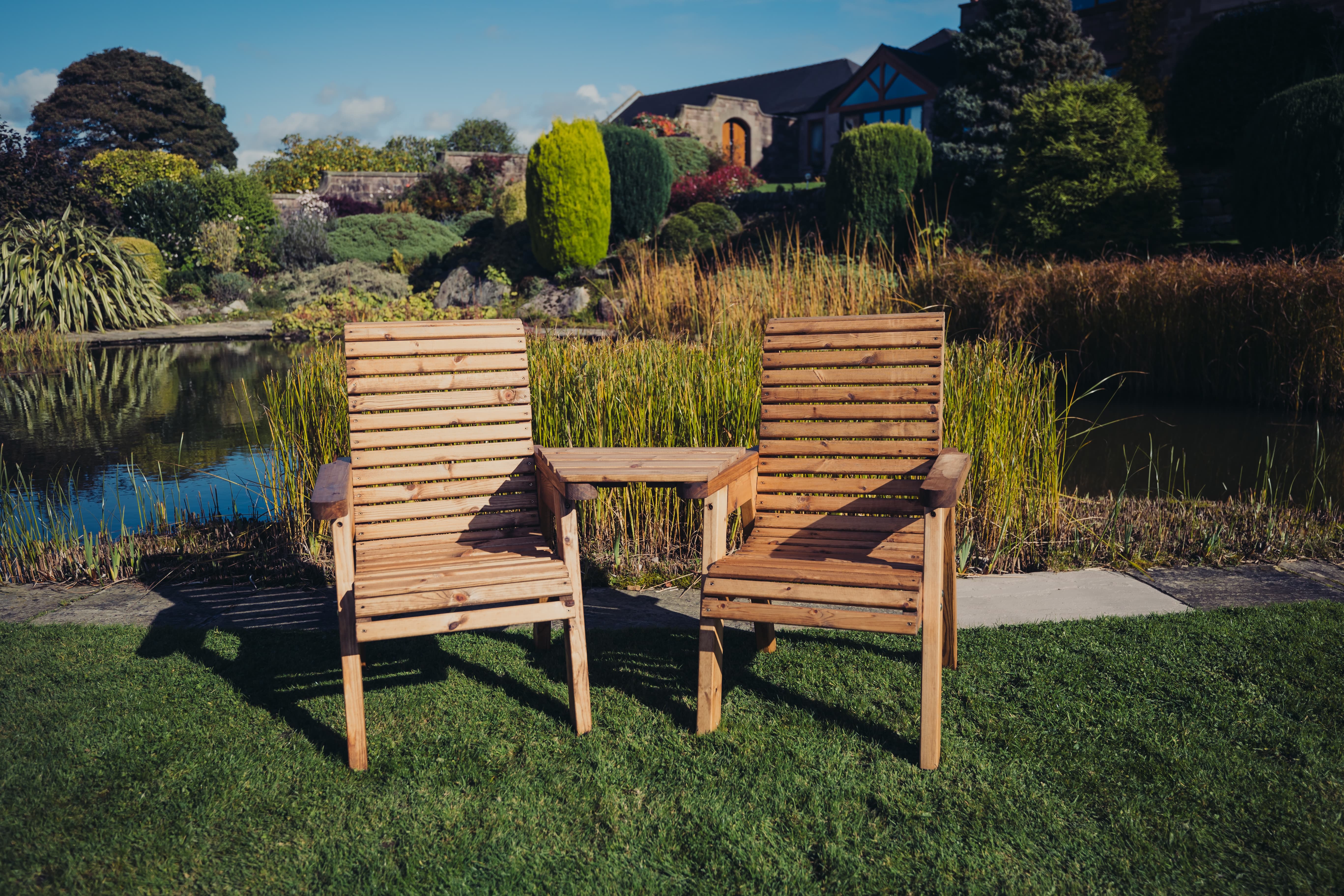 Valley Wooden Love Seat with Angled Central Tray - Churnet Valley