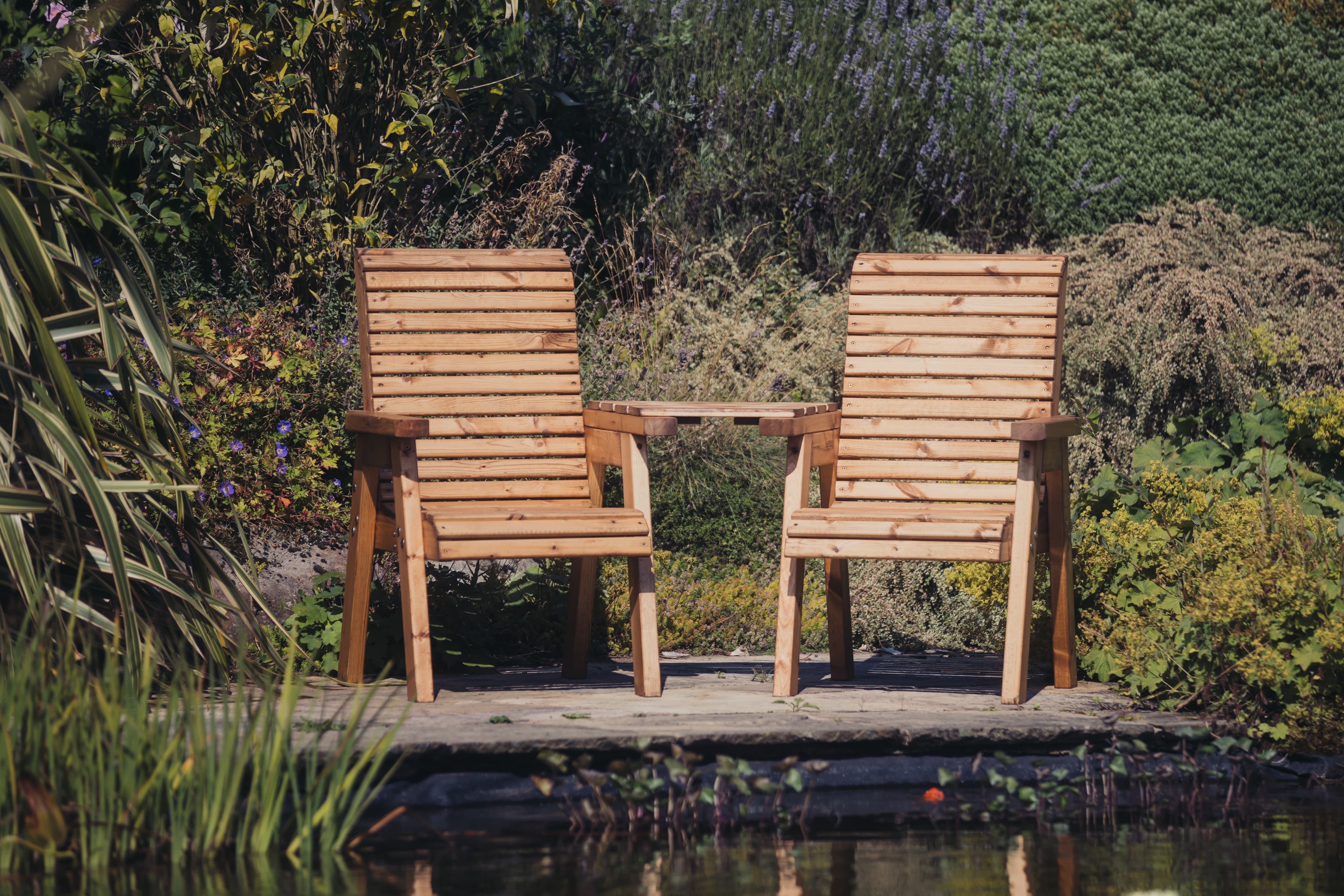 Valley Wooden Love Seat with Angled Central Tray - Churnet Valley