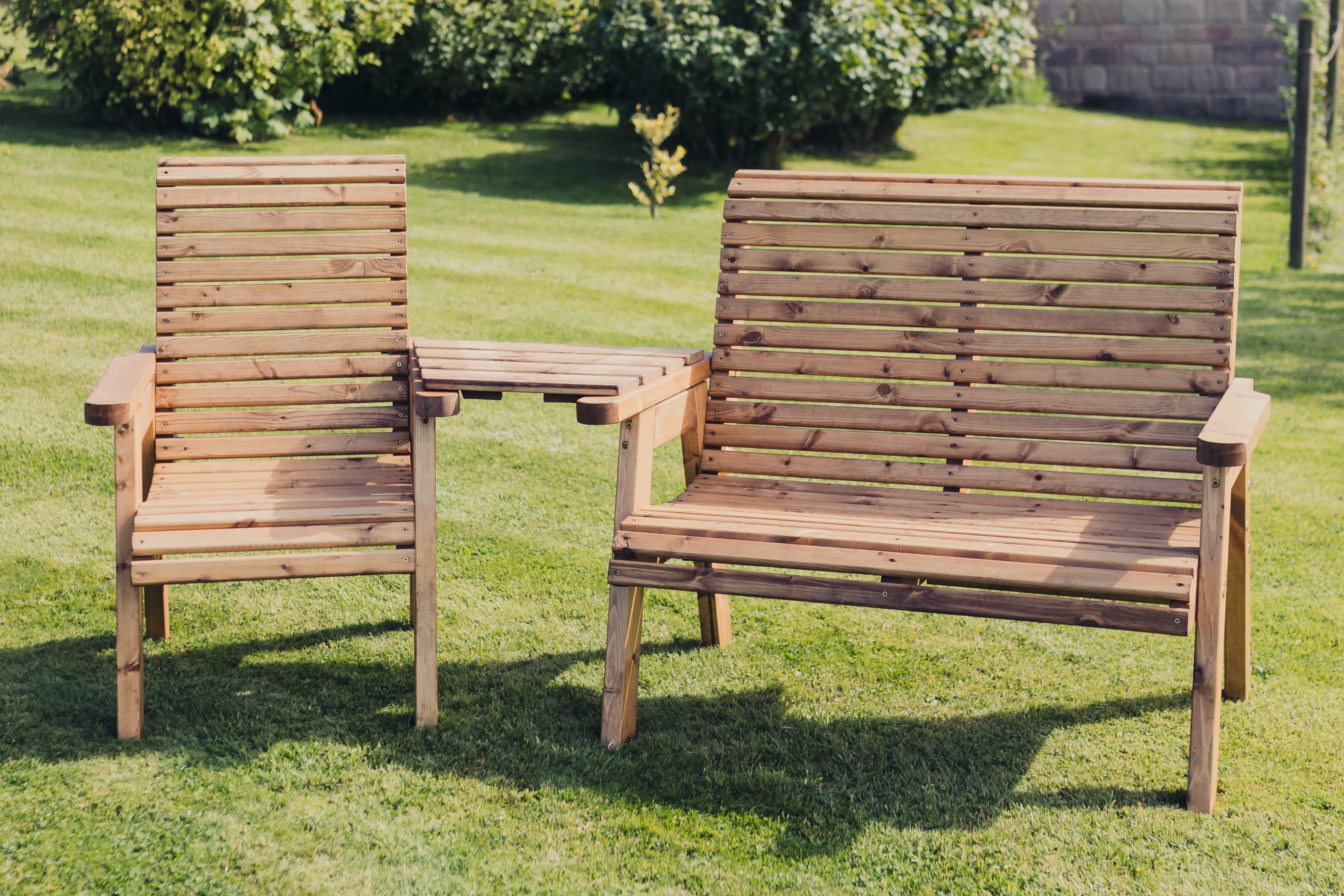 Valley Trio Wooden Garden Love Seat & Bench with Angled Central Tray - Churnet Valley