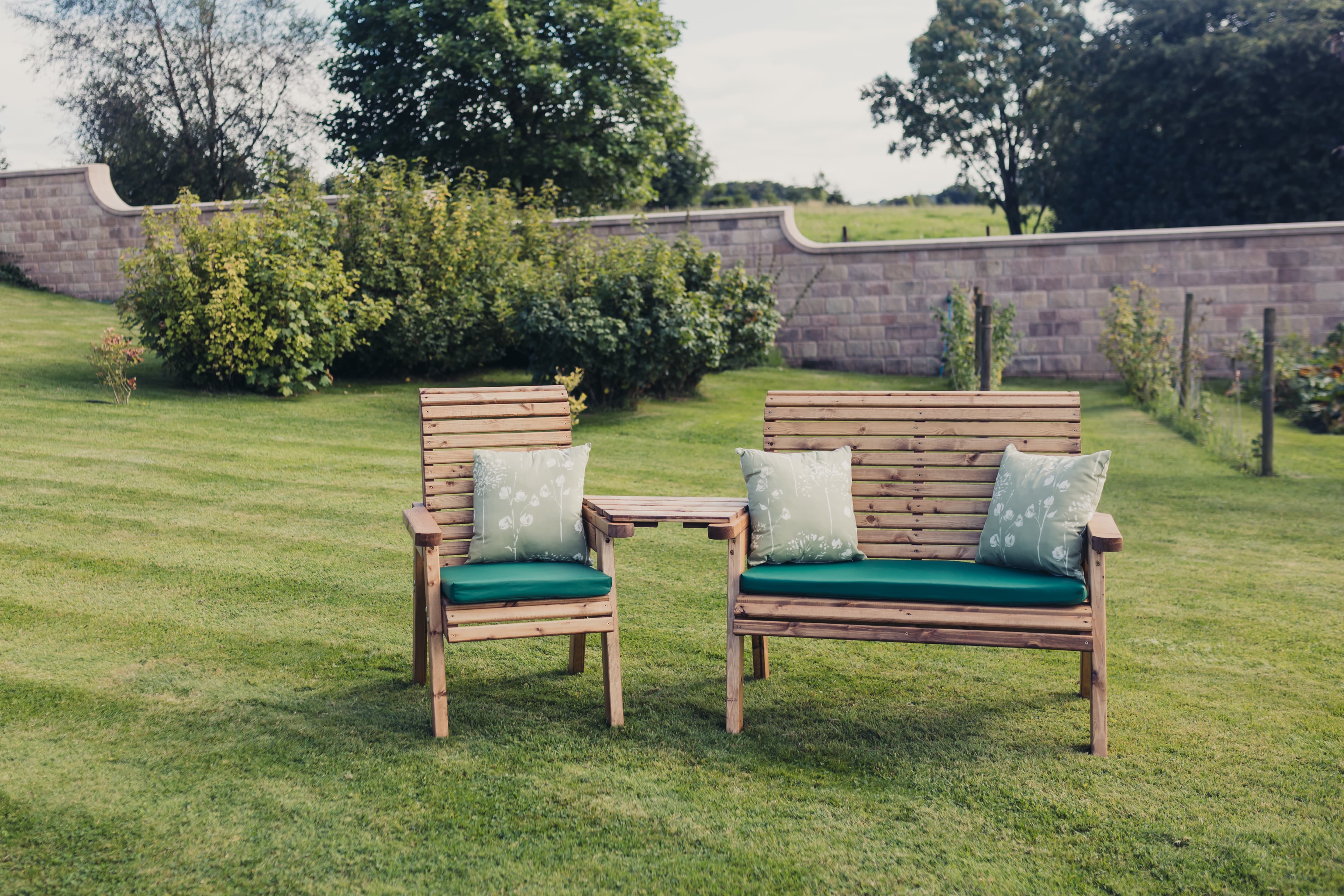 Valley Trio Wooden Garden Love Seat & Bench with Angled Central Tray - Churnet Valley