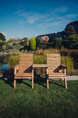 Valley Wooden Love Seat with Straight Central Tray - Churnet Valley