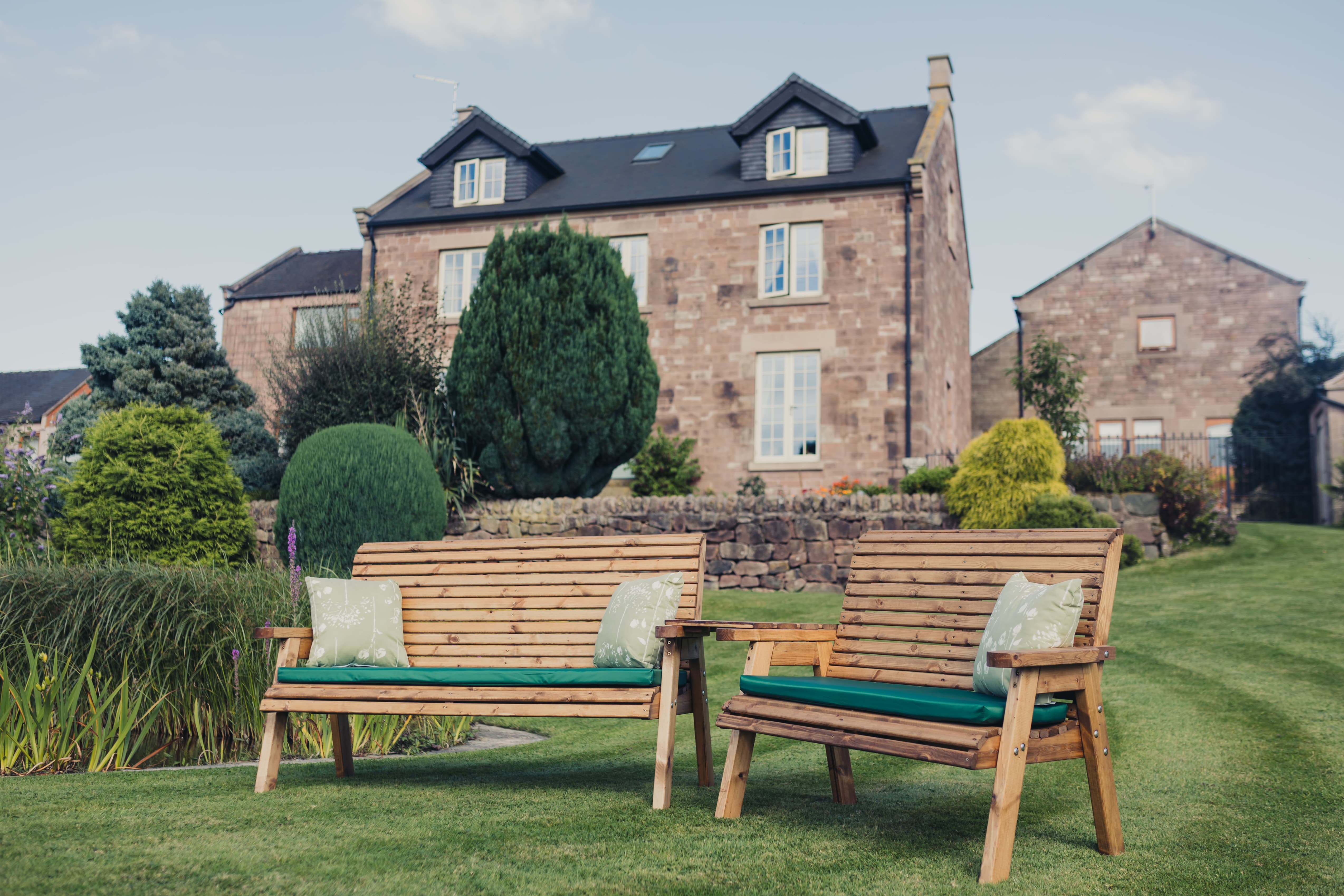 Valley 5 Seat Wooden Garden Love Seat & Double Garden Bench with Angled Tray