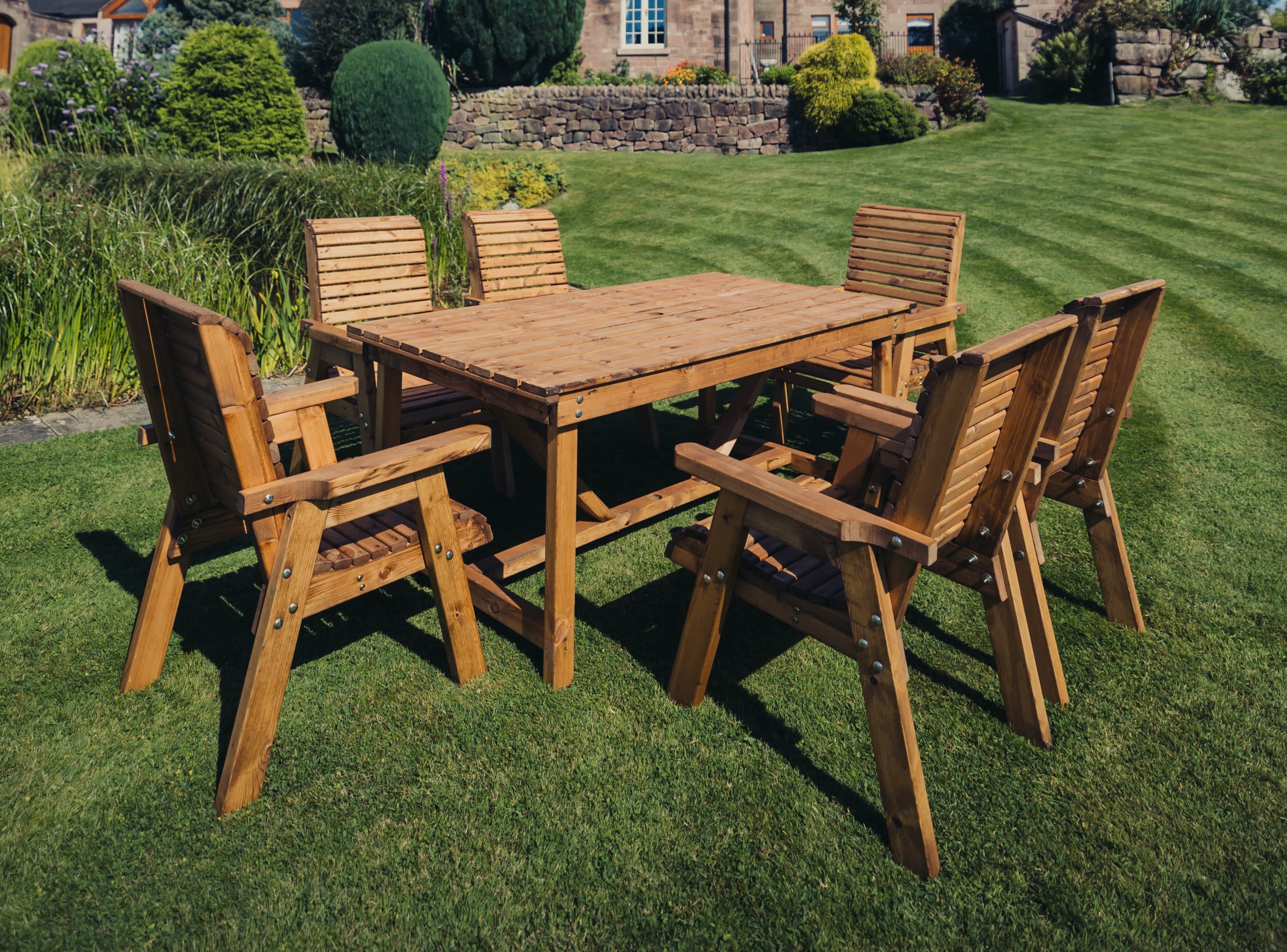 Valley 6 Seater Chunky Wooden Garden Dining Table Set - Churnet Valley