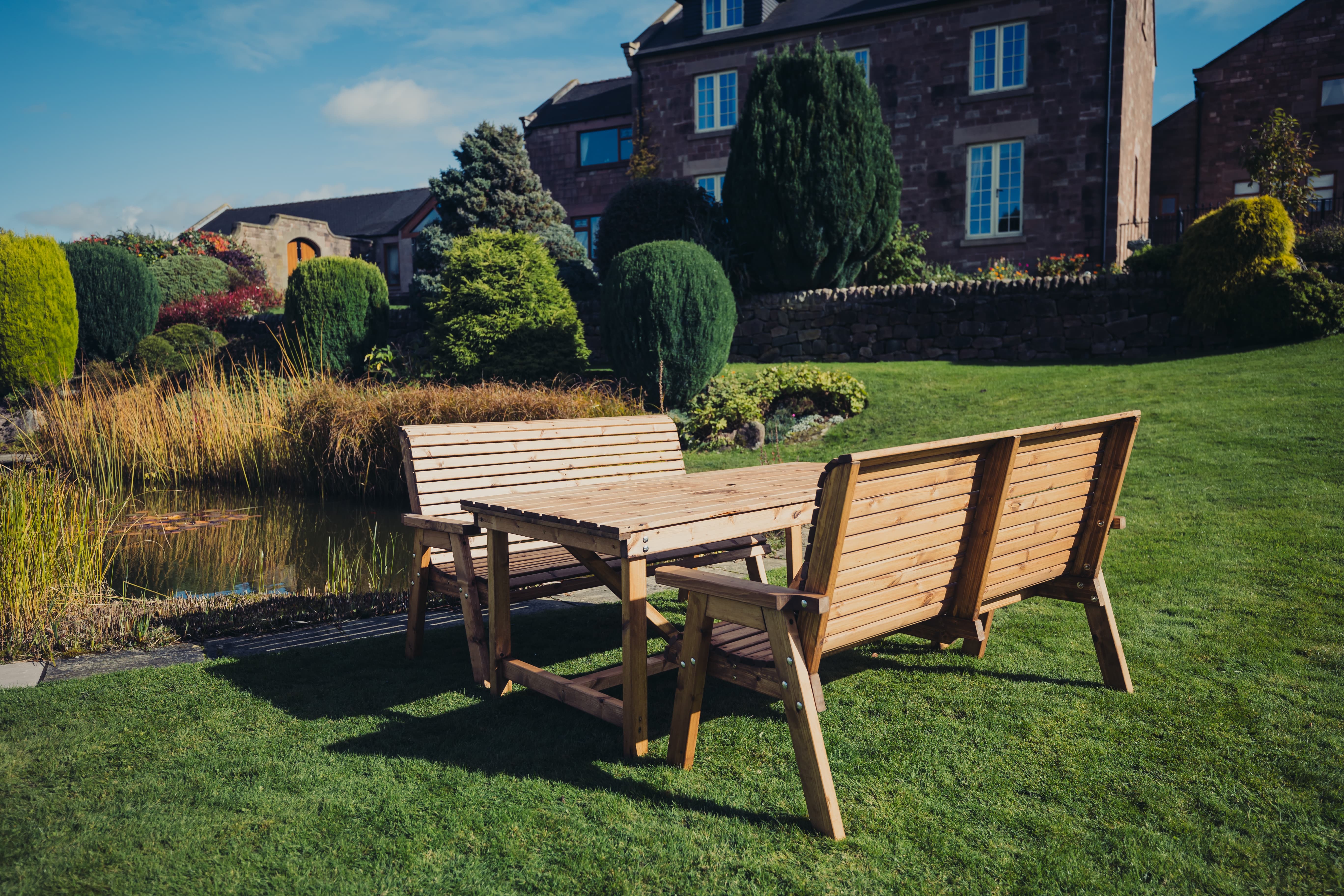 Valley 6 Seat Wooden Garden Dining 180cm Table Set with 2 Triple Benches