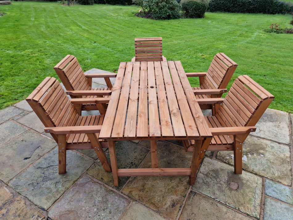 Valley 5 Seat Chunky Wooden Garden Dining 180cm Table Set - Churnet Valley