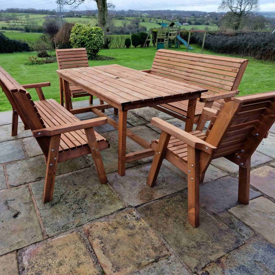 Valley 8 Seat Chunky Wooden Garden Dining Set with 2 Triple Benches & 2 Chairs