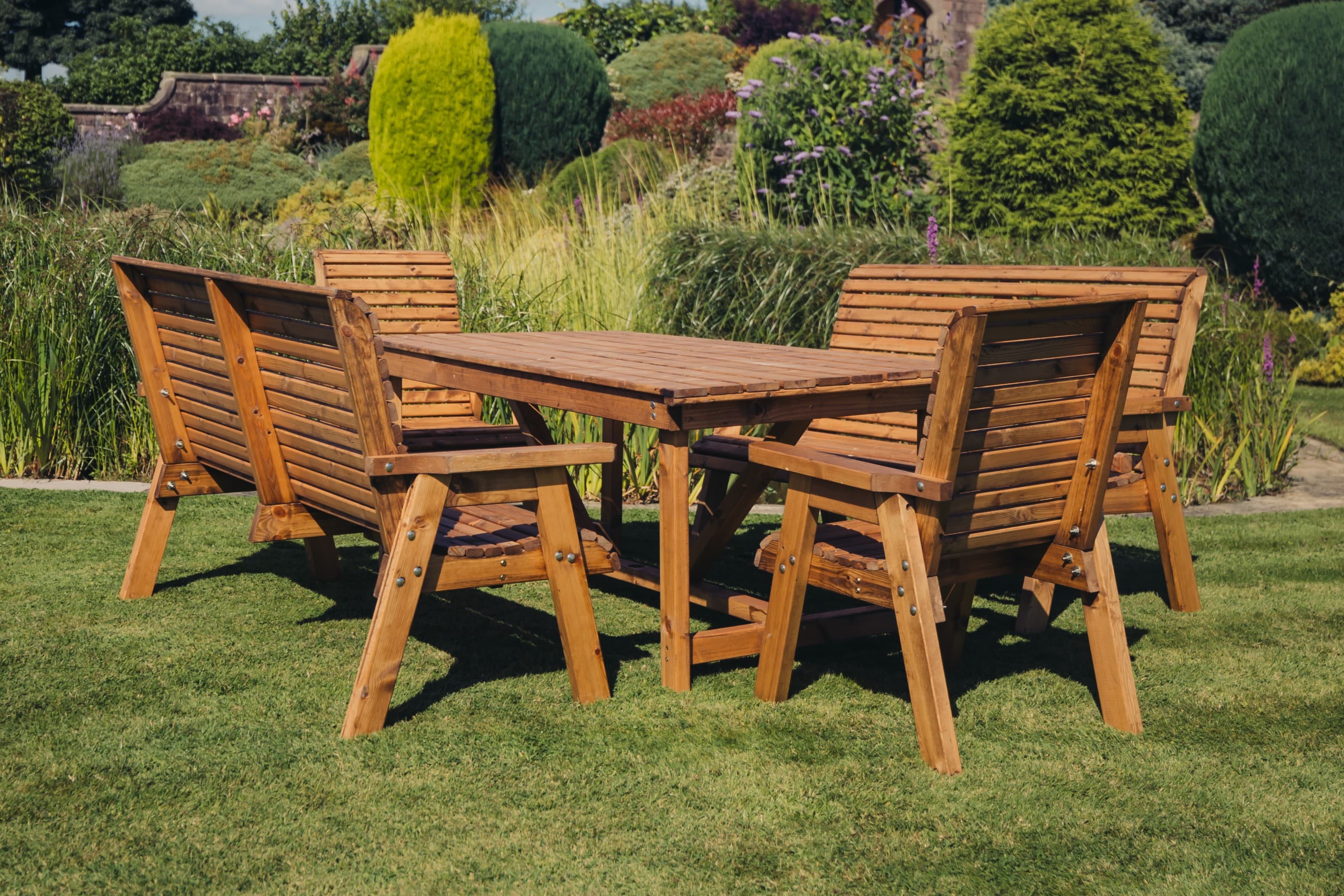 Valley 8 Seat Chunky Wooden Garden Dining Set with 2 Triple Benches & 2 Chairs