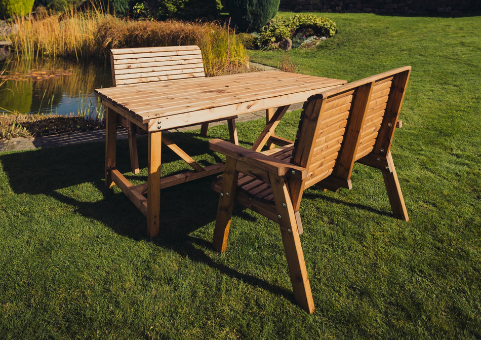 Valley 4 Seater Double Bench Wooden Garden Dining Set - Churnet Valley