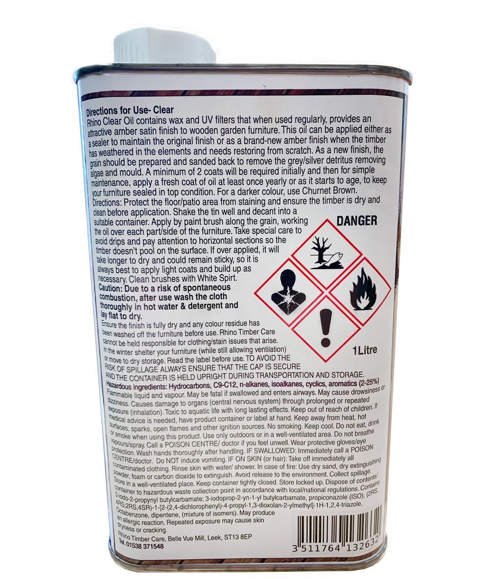 Rhino Clear Wooden Garden Furniture Oil (1 Litre)