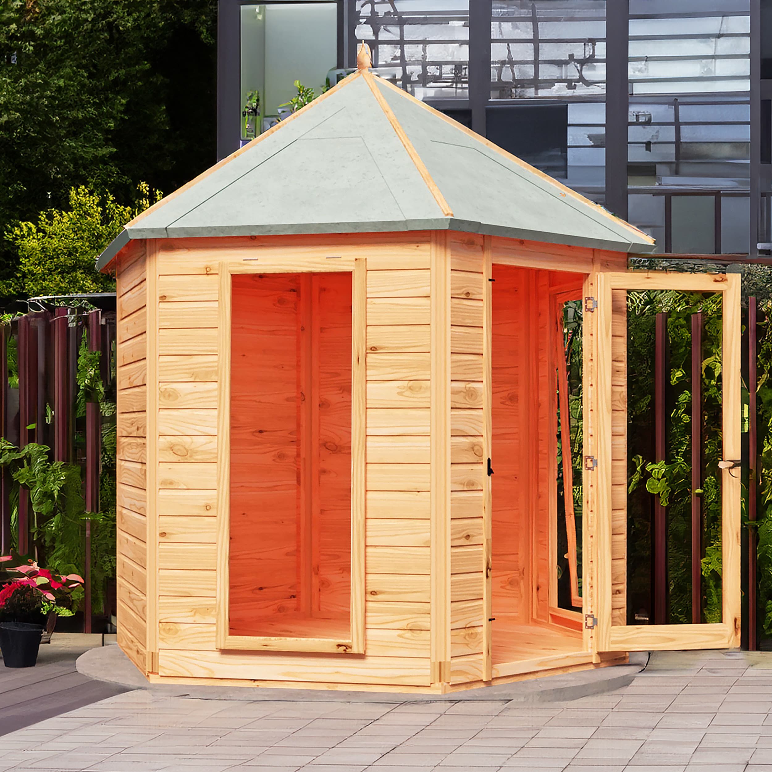 Welburn Hexagonal 8x7 Large Wooden Garden Summerhouse