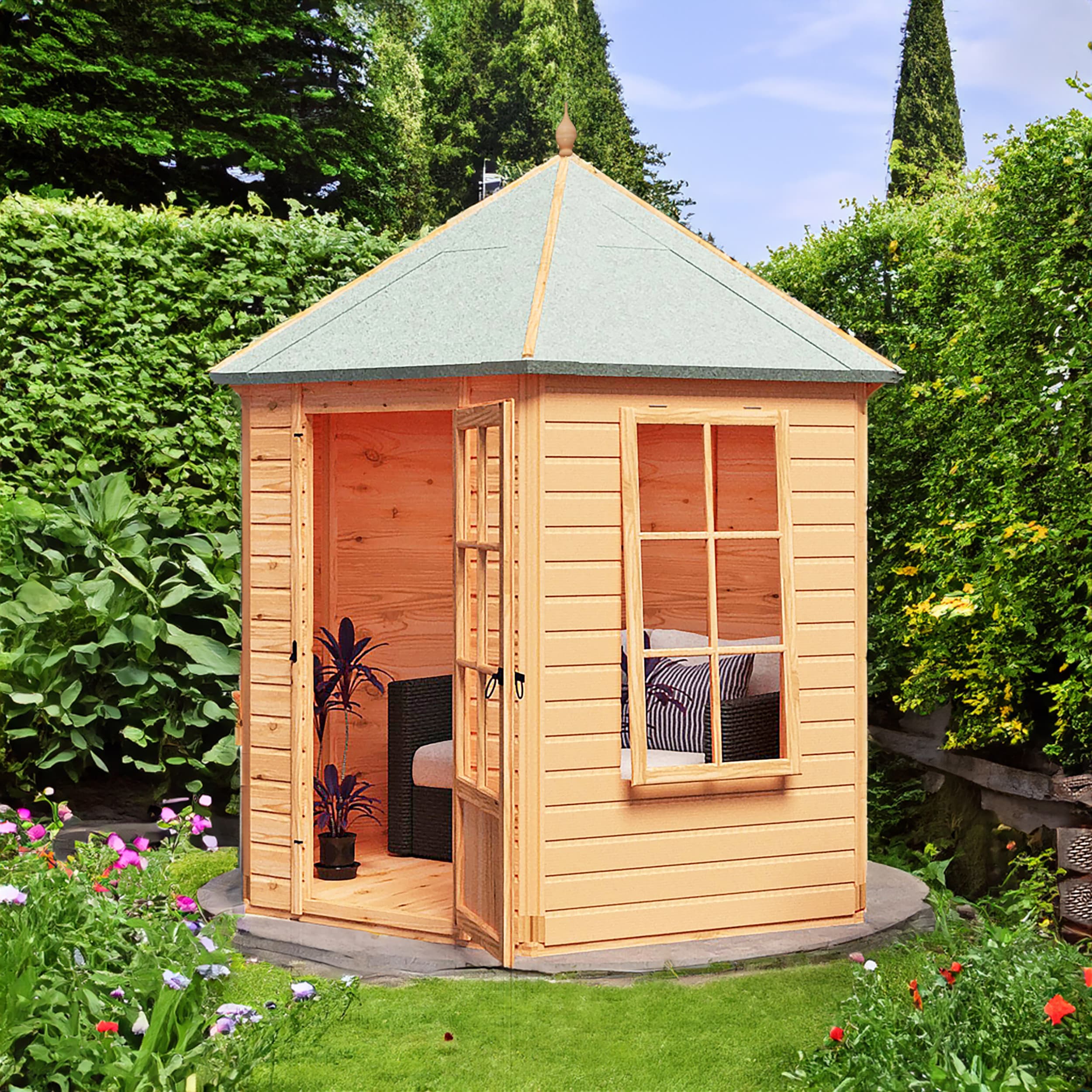 Welwick Hexagonal 8x7 Large Wooden Garden Summerhouse