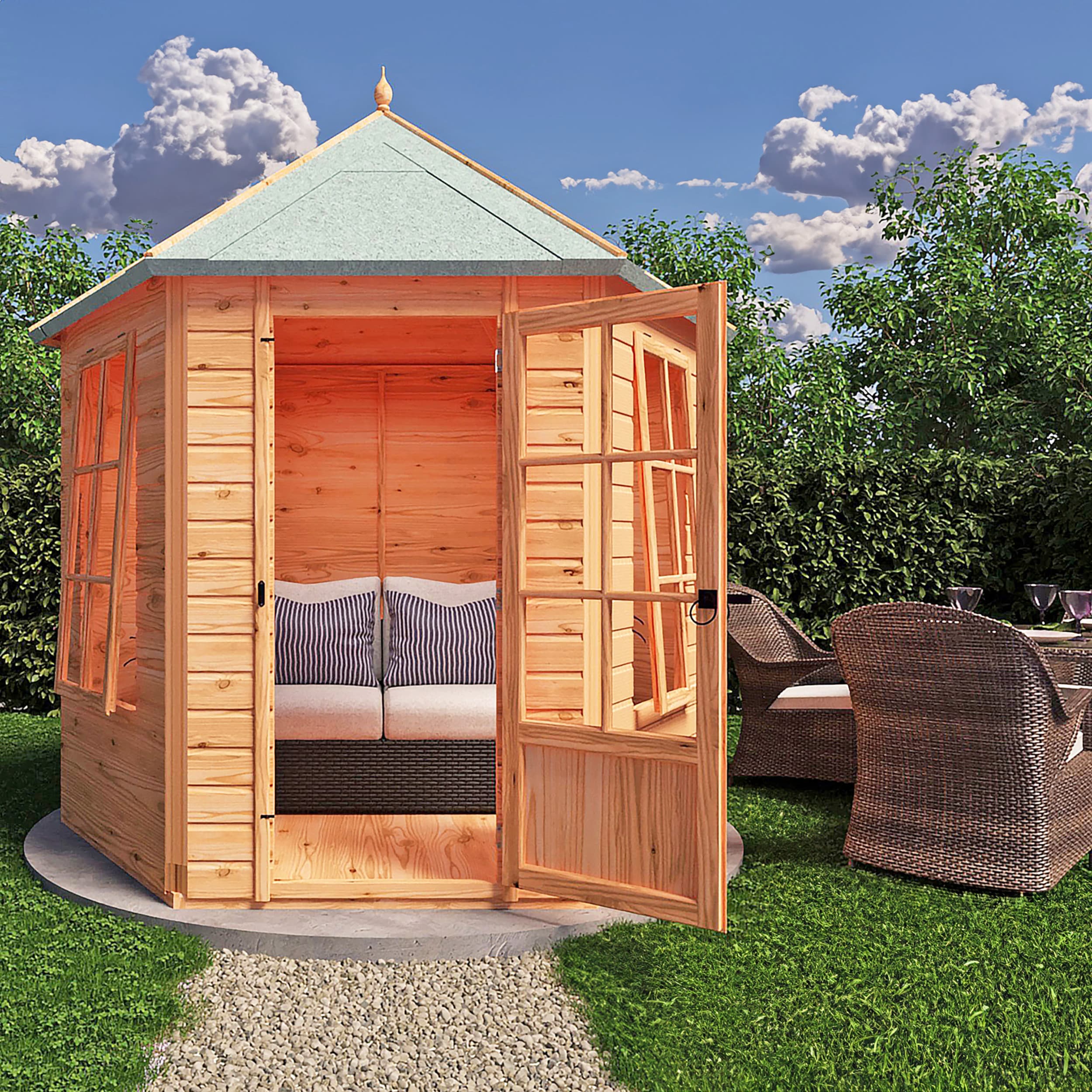 Welwick Hexagonal 8x7 Large Wooden Garden Summerhouse