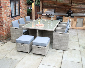 Wentworth 10 Seater Rattan Cube Garden Dining Set with 6 Chairs with Folding Backrest, 4 Stools & Cushions