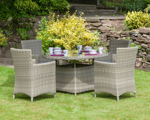 Wentworth Rattan Round Carver Table Garden Dining Set with 4 Chairs & Cushions