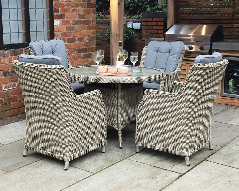 Wentworth Rattan Highback Comfort Round Garden Dining Set with 4 Chairs & Cushions