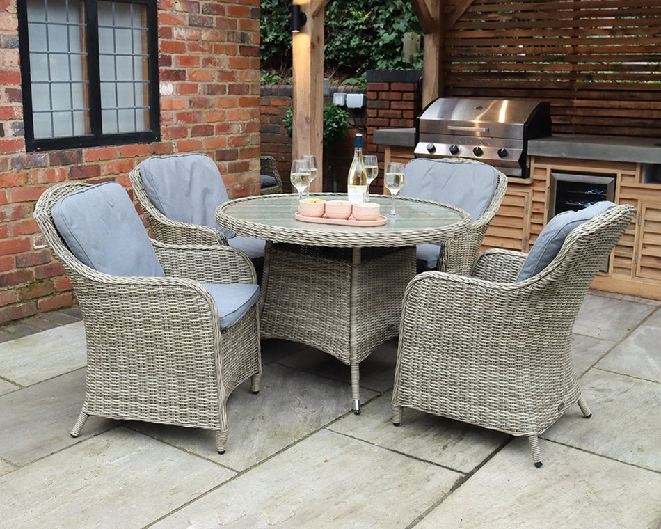 Wentworth Rattan Round Imperial Garden Dining Set with 4 Chairs & Cushions