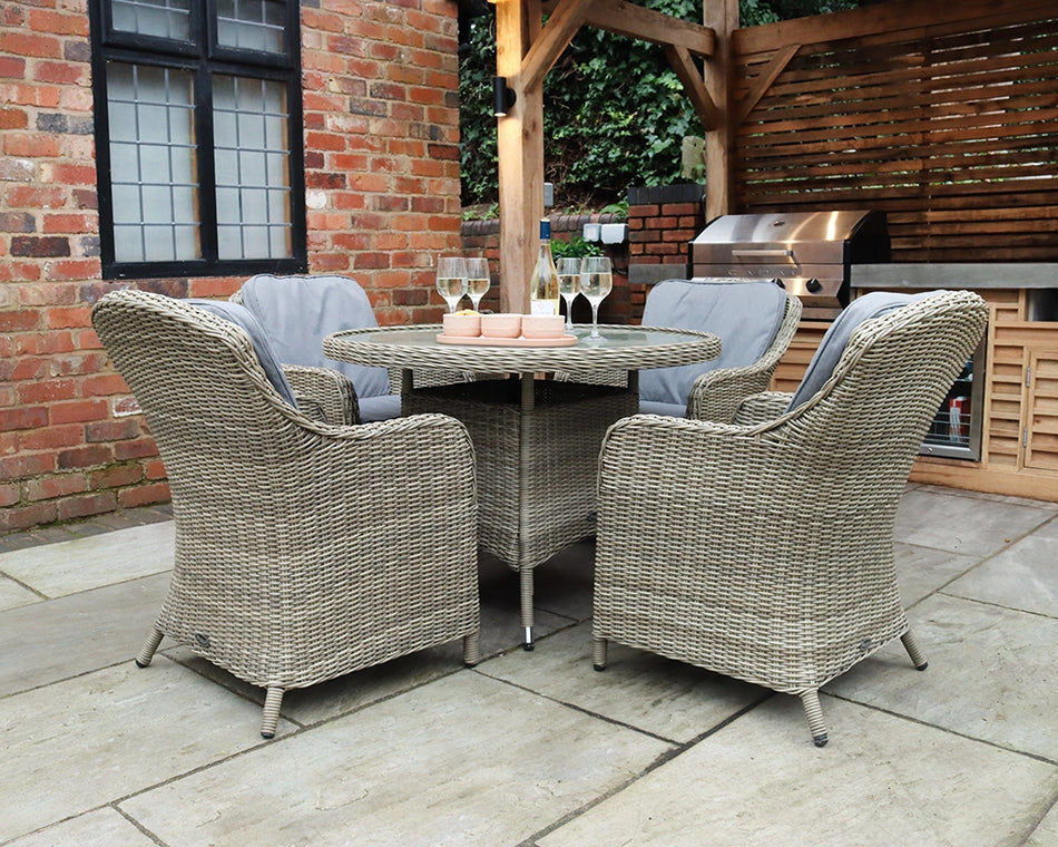 Wentworth Rattan Round Imperial Garden Dining Set with 4 Chairs & Cushions