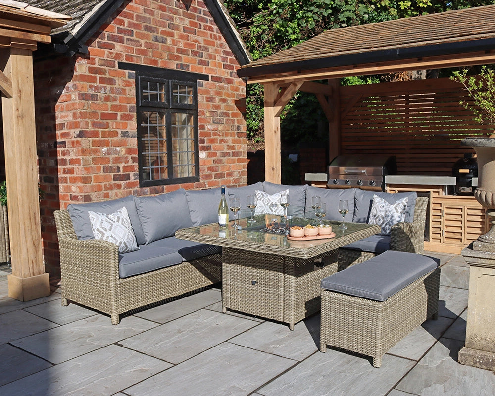 Wentworth Rattan Deluxe Modular Corner Lounge Set with Gas Fire Pit Table