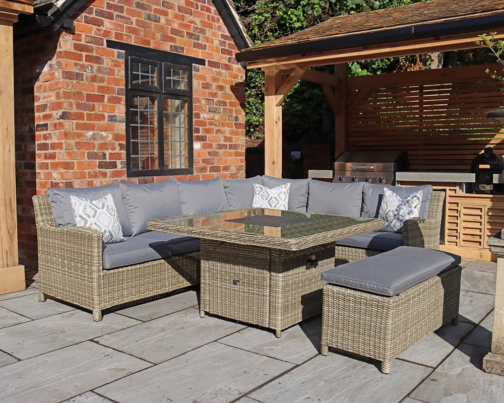 Wentworth Rattan Deluxe Modular Corner Lounge Set with Gas Fire Pit Table