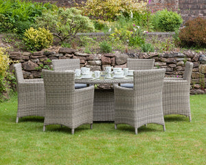 Wentworth Rattan Round Carver Table Garden Dining Set with 6 Chairs & Cushions