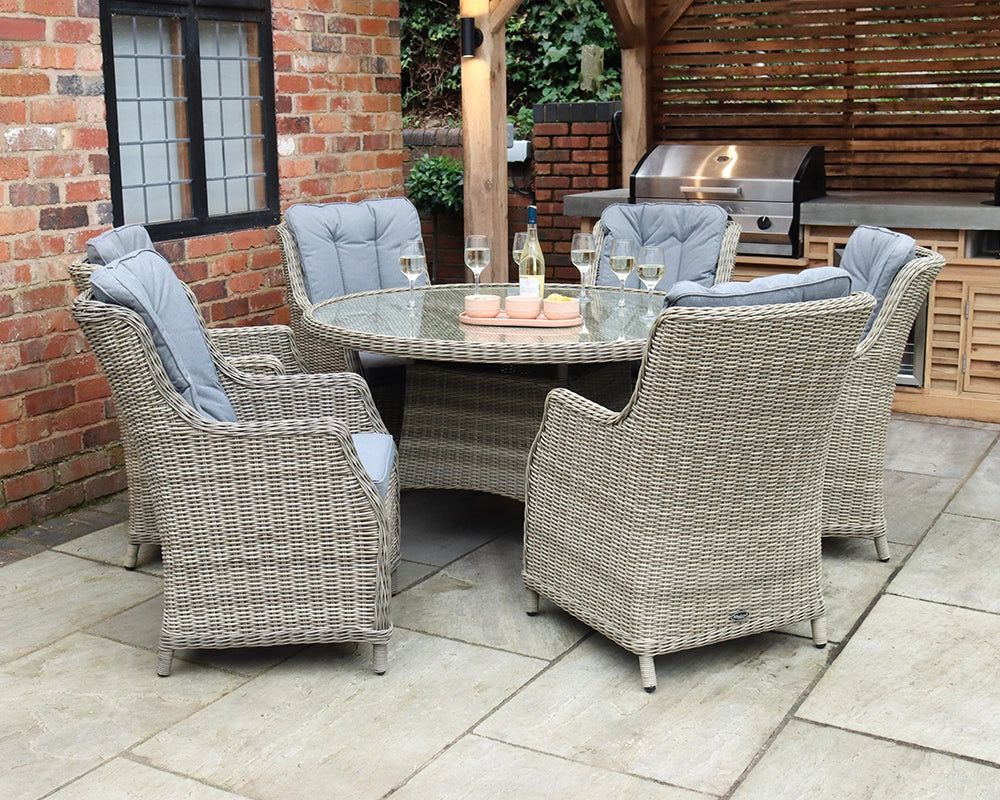 Wentworth Rattan Highback Comfort Round Garden Dining Set with 6 Chairs & Cushions