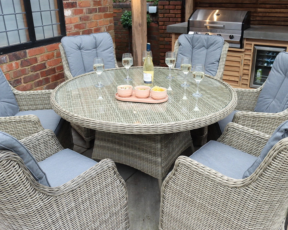 Wentworth Rattan Highback Comfort Round Garden Dining Set with 6 Chairs & Cushions