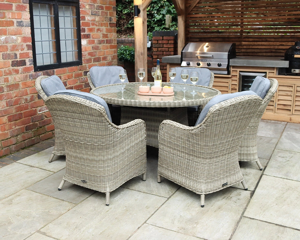 Wentworth Rattan Round Imperial Garden Dining Set with 6 Chairs & Cushions