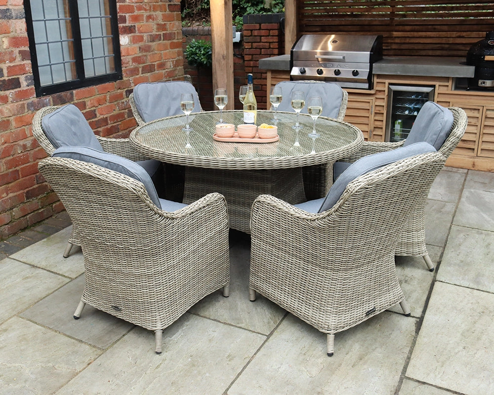 Wentworth Rattan Round Imperial Garden Dining Set with 6 Chairs & Cushions