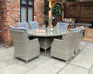 Wentworth Rattan Ellipse Highback Comfort Garden Dining Set with 6 Chairs & Cushions)