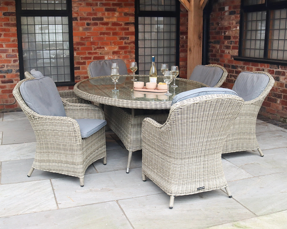 Wentworth Rattan Ellipse Imperial Garden Dining Set with 6 Chairs & Cushions